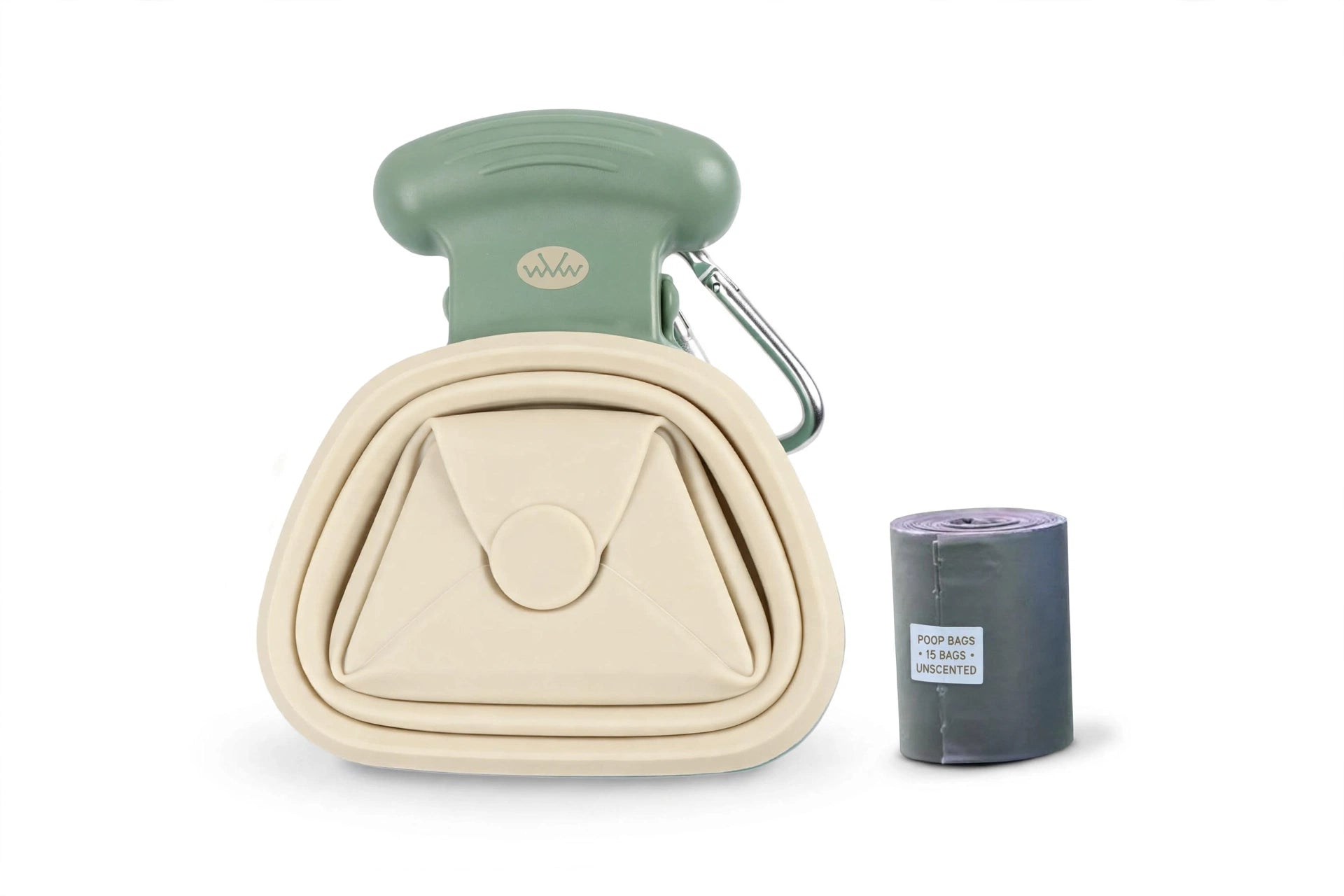 NORDTASS Cleanpick dog poop scooper in sage green with included waste bag roll – 15 unscented bags
